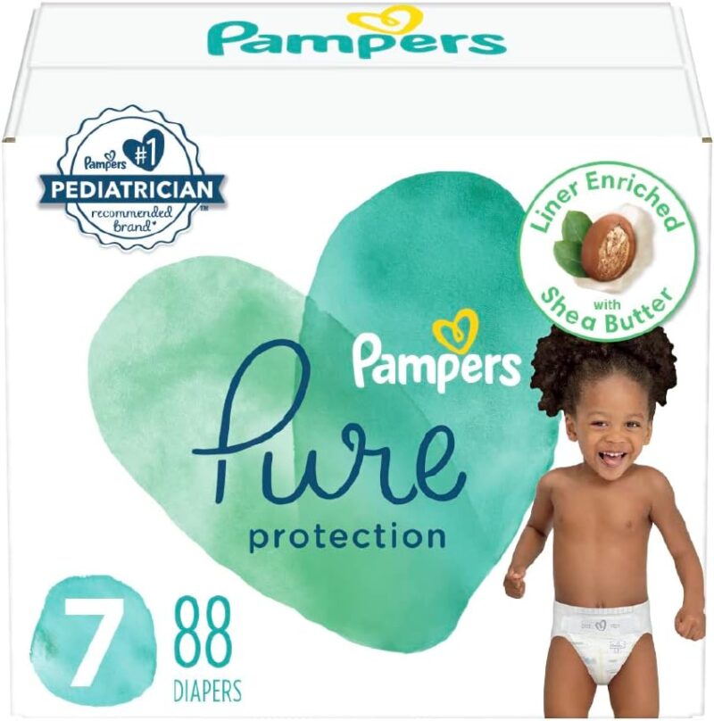 Pampers Pure Protection Diapers – Size 7, One Month Supply (88 Count), Hypoallergenic Premium Disposable Baby Diapers