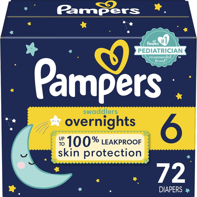 Pampers Swaddlers Overnights Diapers – Size 6, 72 Count, Disposable Baby Diapers, Night Time Skin Protection