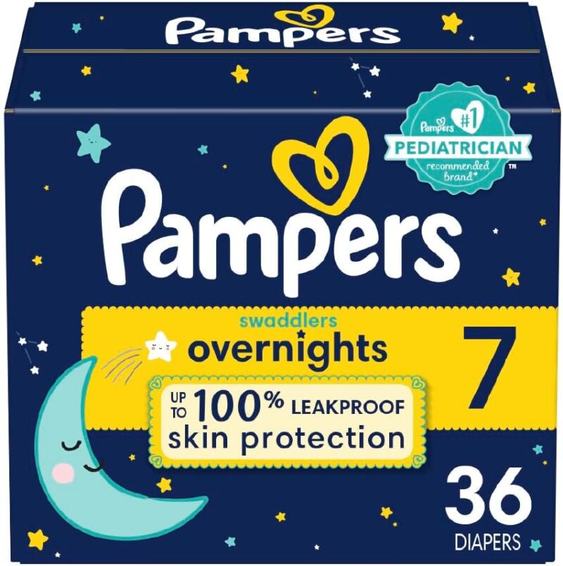 Pampers Swaddlers Overnights Diapers - Size 7, 36 Count, Disposable Baby Diapers, Night Time Skin Protection