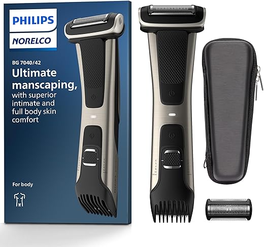 Philips Norelco Exclusive Bodygroom Series 7000 Showerproof Body & Manscaping Trimmer & Shaver with case and Replacement Head for above and below The Belt, BG7040/42...