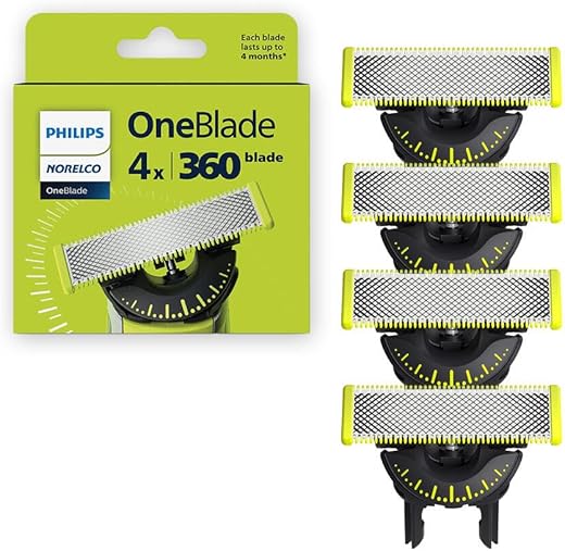 Philips Norelco OneBlade 360 Blades, Genuine Replacement Blades for OneBlade Electric Shaver and Trimmer, 4 Pack, QP440/80