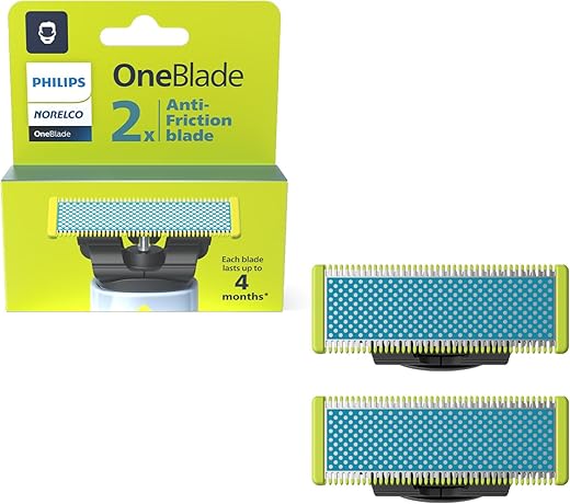 Philips Norelco OneBlade Anti Friction Blade, Genuine Replacement Blade for OneBlade Electric Shaver and Trimmer, Durable Stainless Steel, Trim, Edge and Shave, 2 Pack, Model...