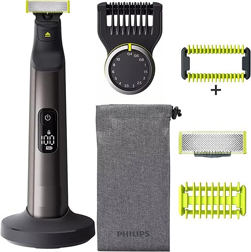 Philips Norelco OneBlade Pro Kit, Hybrid Electric Trimmer and Shaver with Charging Stand and Precision Comb, QP6550 + OneBlade Body Kit, 3 Pieces, QP610