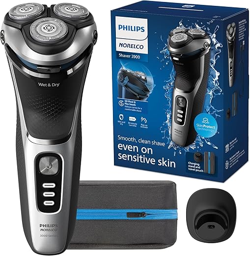 Philips Norelco Shaver 3900, Rechargeable Wet & Dry Shaver with Pop-up Trimmer, Charging Stand and Storage Pouch, S3341/92