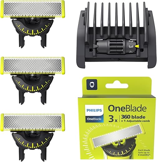 Philips OneBlade 360 Replacement Blade, for OneBlade Electric Shaver and Trimmer, with 5-in-1 Adjustable Comb to Trim, Edge and Shave, 3 Pack, Model QP437/50