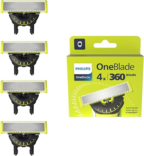 Philips OneBlade 360 Replacement Blades, for OneBlade Electric Shaver and Trimmer, 4 Pack, Model QP440/50