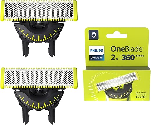 Philips OneBlade 360 Replacement Blades, for OneBlade Electric Shaver and Trimmer, with 5in1 Adjustable Comb, Durable Stainless Steel, Trim, Edge and Shave, 2 Pack, (Model...