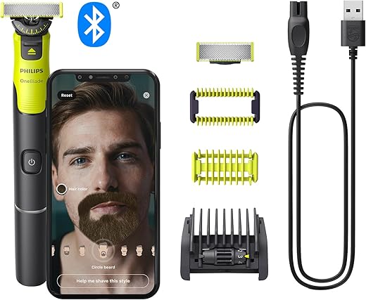 Philips OneBlade 360 with Connectivity Face + Body, Electric Beard Trimmer, Shaver and Body Groomer with 360 Blade tech, 1x360 Blade for face, 5in1 Adjustable Comb,1x Body Kit,...