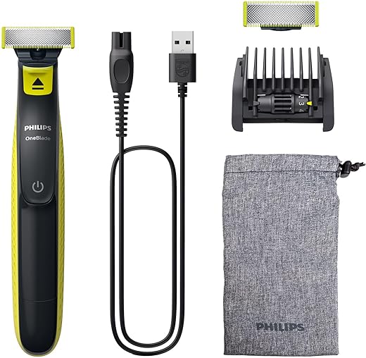 Philips OneBlade Original Hybrid Face - Electric Beard Trimmer, Shaver. 1xOriginal Blade for face, 1x5in1 Adjustable Comb, 1 x Extra Original Blade, 1x Soft Pouch (Model QP2724/30)