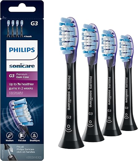 Philips Sonicare Genuine G3 Premium Gum Care Replacement Toothbrush Heads, Black, HX9054/95