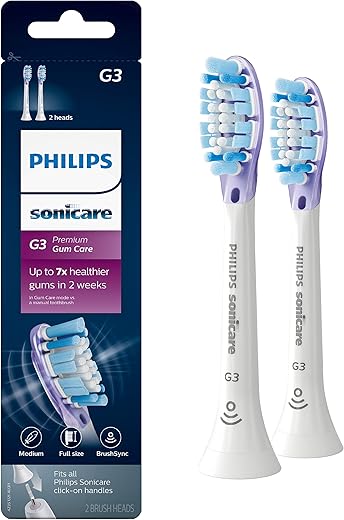 Philips Sonicare Genuine G3 Premium Gum Care Replacement Toothbrush Heads, 2 Brush Heads, White, HX9052/65