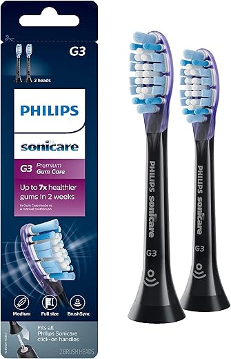 Philips Sonicare Genuine G3 Premium Gum Care Replacement Toothbrush Heads, 2 Brush Heads, Black, HX9052/95