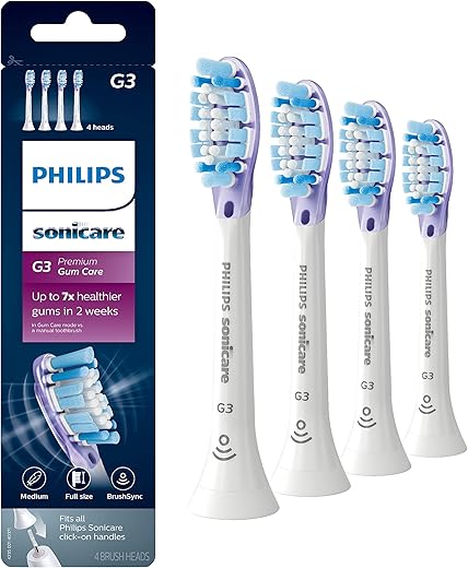 Philips Sonicare Genuine G3 Premium Gum Care Replacement Toothbrush Heads, 4 Brush Heads, White, HX9054/65