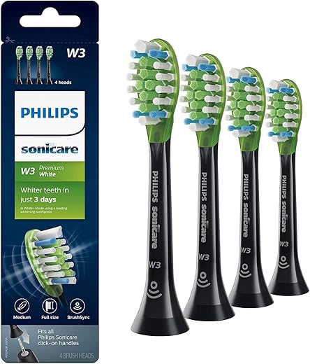 Philips Sonicare Genuine W3 Premium White Replacement Toothbrush Heads, 4 Brush Heads, Black, HX9064/95