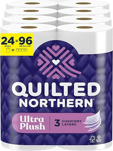 Quilted Northern Ultra Plush Toilet Paper, 24 Mega Rolls = 96 Regular Rolls, 3X Thicker*, 3 Ply Soft Toilet Tissue