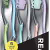 Reach Essentials Toothbrush with Toothbrush Caps, Multi-Zoned Angled Soft Bristles, Contoured Handle, Tongue Scraper, 6 Count