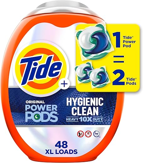 Tide Hygienic Clean Heavy 10x Duty Power PODS Laundry Detergent Soap Pods, Original, 48 count, For Visible and Invisible Dirt (Packaging May Vary)