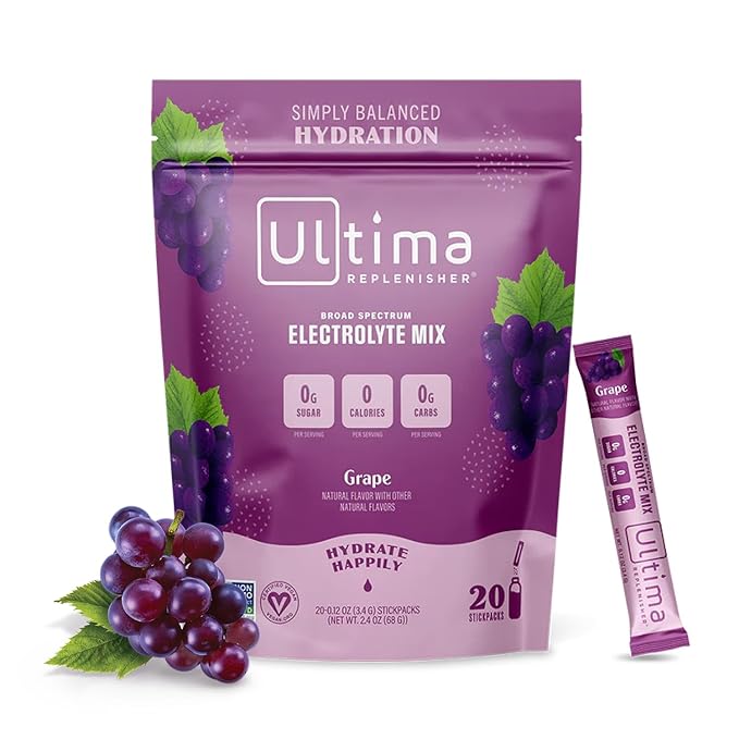 Ultima Replenisher Daily Electrolyte Drink Mix – Grape, 20 Stickpacks – Hydration Packets with 6 Key Electrolytes & Trace Minerals – Keto Friendly, Vegan, Non- GMO & Sugar-Free...