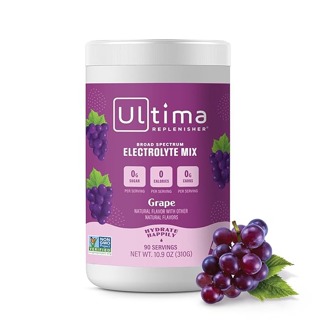 Ultima Replenisher Daily Electrolyte Drink Mix – Grape, 90 Servings – Hydration Powder with 6 Key Electrolytes & Trace Minerals – Keto Friendly, Vegan, Non- GMO & Sugar-Free...