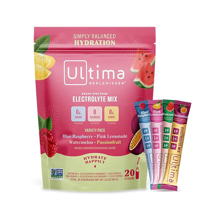 Ultima Replenisher Daily Electrolyte Drink Mix – Tropical Variety, 20 Stickpacks – Hydration Packets with 6 Electrolytes & Minerals – Keto Friendly, Non-GMO & Sugar-Free...