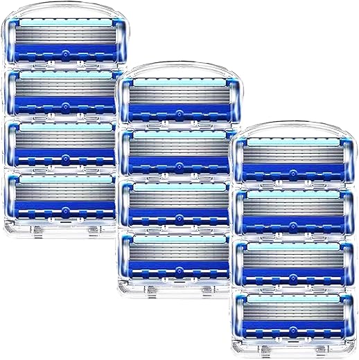 Xumann 12PCS Razor Blades Refill for Men, 5-Layer Razor Blades Compatible with Gillette Fusion Razor
