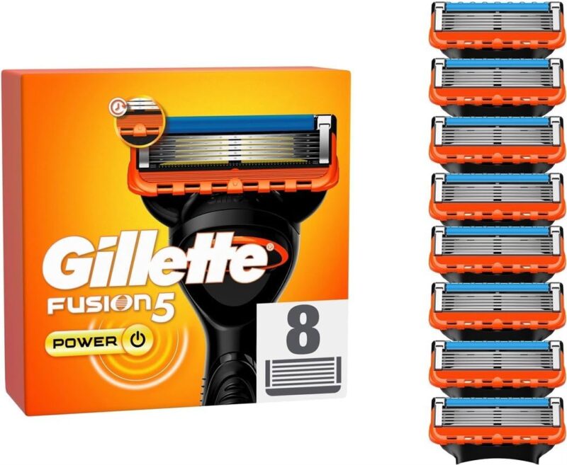 Gillette Fusion5 Power Refill Blades for Men, 8 Refill Blades, with Protective Strip to Glide Even Better