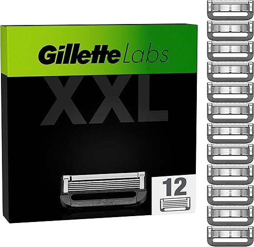 Gillette Labs Razor Blades Men, Pack of 12 Razor Blade Refills, Compatible with GilletteLabs with Exfoliating Bar and Heated Razor