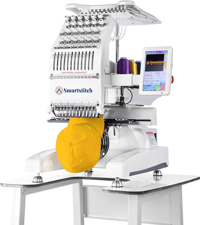 Smartstitch S-1201 Compact Embroidery Machine with 12 Needles, 1200SPM Max Speed, 7“ Touch Screen, 9.5″x12.6″ Embroidery Area, Your First Commercial Embroidery Machine for Flat,...