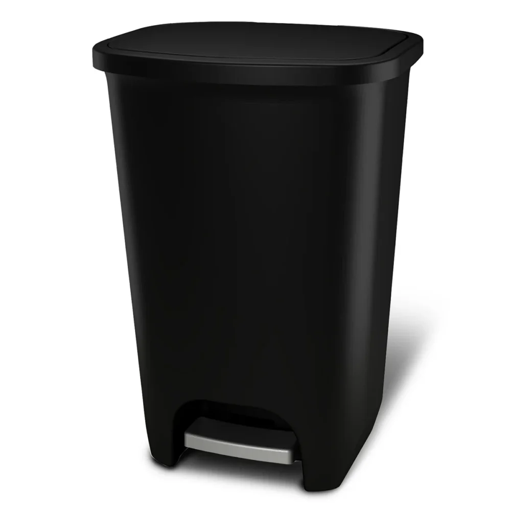 Glad XL Trash Can, Plastic Step-on Kitchen Trash Can, with Clorox Odor Defense, Black