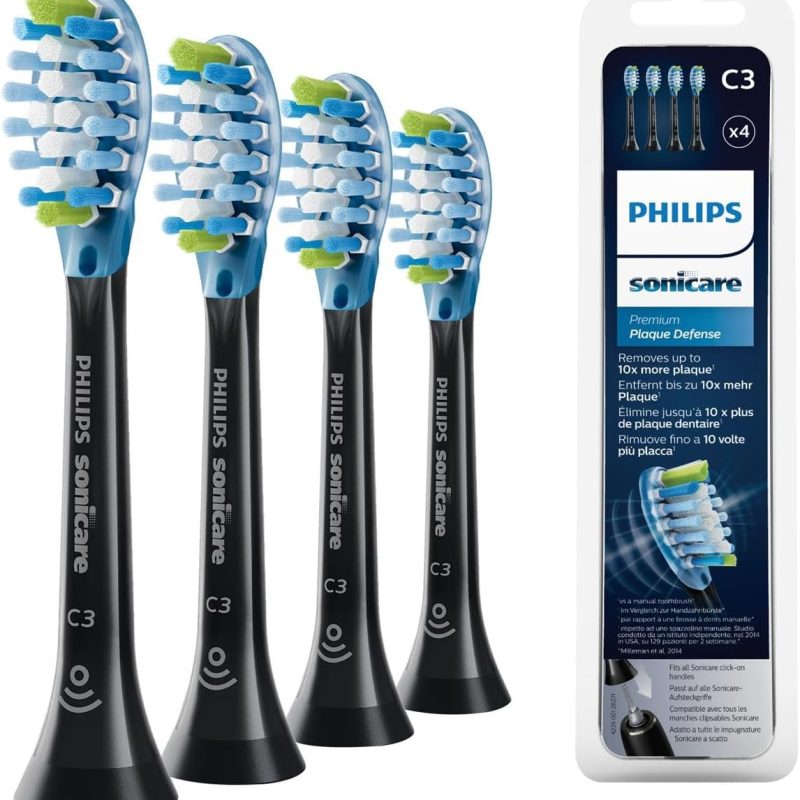 Philips Sonicare Original C3 Premium Plaque Defence Standard Sonic Toothbrush Heads - 4 Pack in Black (Model HX9044/33)