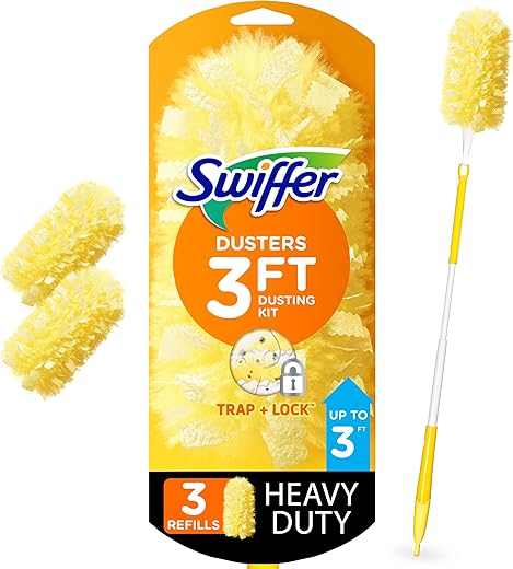 Swiffer Duster Heavy Duty 3 ft Extendable Handle Starter Kit with 3 Refills