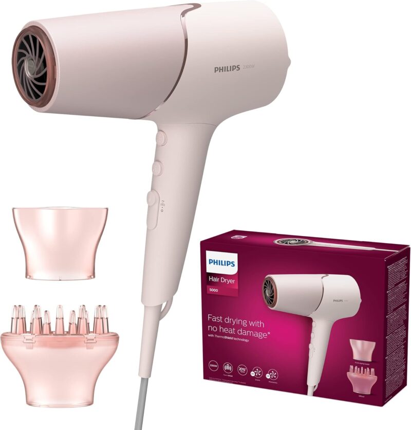Philips Hair dryer 5000 Series - 2300 Watt - 2x Ion care - ThermoShield technology - 3 Heat settings & 2 speed settings - Cool air burst - Protected against overheating - Beige - BHD530/00