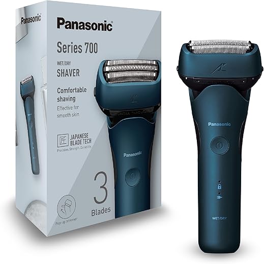 Panasonic Series 700 ES-ALT4B 3 Blade Wet & Dry Razor for Men, Portable Wireless Waterproof Beard Density Sensor, Flexible Shaving Head, Fold-Out Trimmer, Dark Blue
