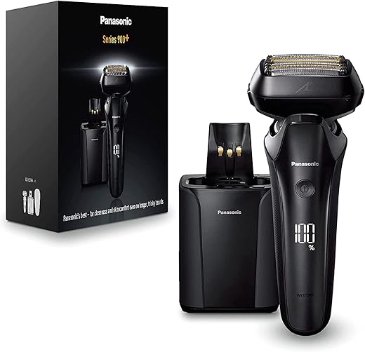 Panasonic Series 900+ Premium Wet/Dry Razor ES-LS9A, 6-Way Shaving Head with Linear Motor, Includes Cleaning and Charging Station, Black, Matte Black