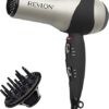REVLON Turbo Hair Dryer with Advanced Ionic Technology, Ceramic Coating | Turbo Heat and Cold Shot Features, 1875 Watts for Fast Drying and Shine (Silver)