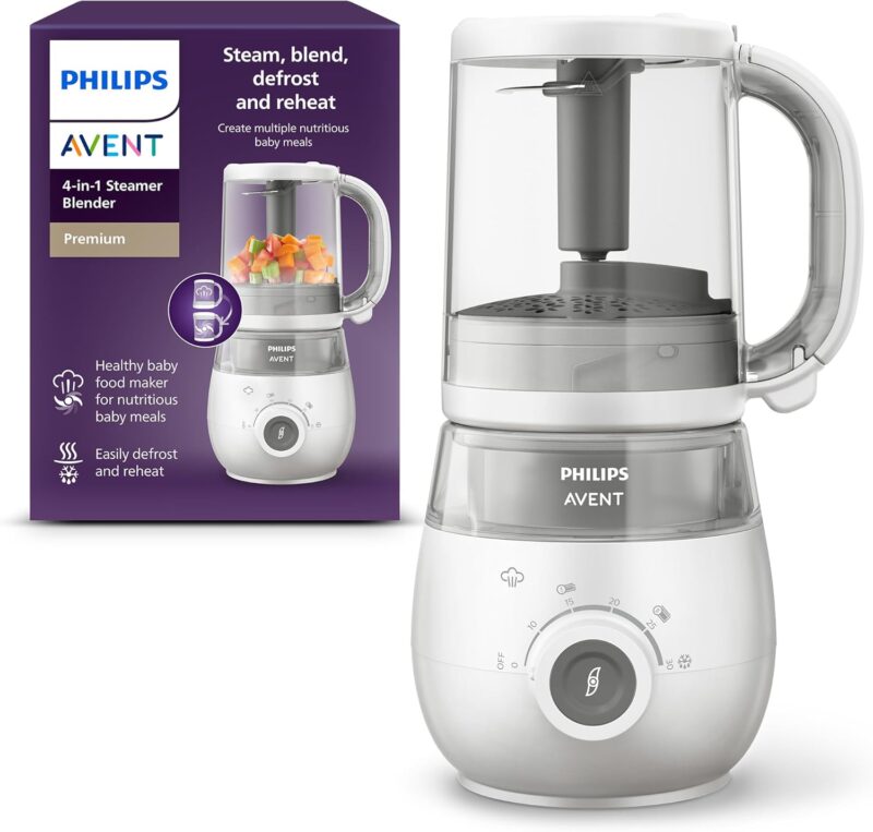 Philips Avent Premium 4-in-1 Steamer Blender, Baby Food Maker, Steam, Blend, Defrost, Reheat, Dishwasher Safe, Model SCF883/02