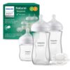 Philips Avent Glass Baby Bottles, Newborn Gift Set – 3 Baby Bottles Natural Response, Ultra Soft Pacifier, for Babies 0–6 Months and Over (Model SCD878/11)