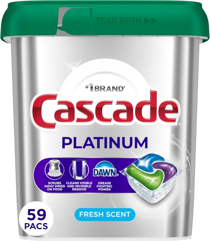Cascade Platinum Dishwasher Pods, Dishwasher Detergent, Dish Detergent Soap, Fresh, 59 Count