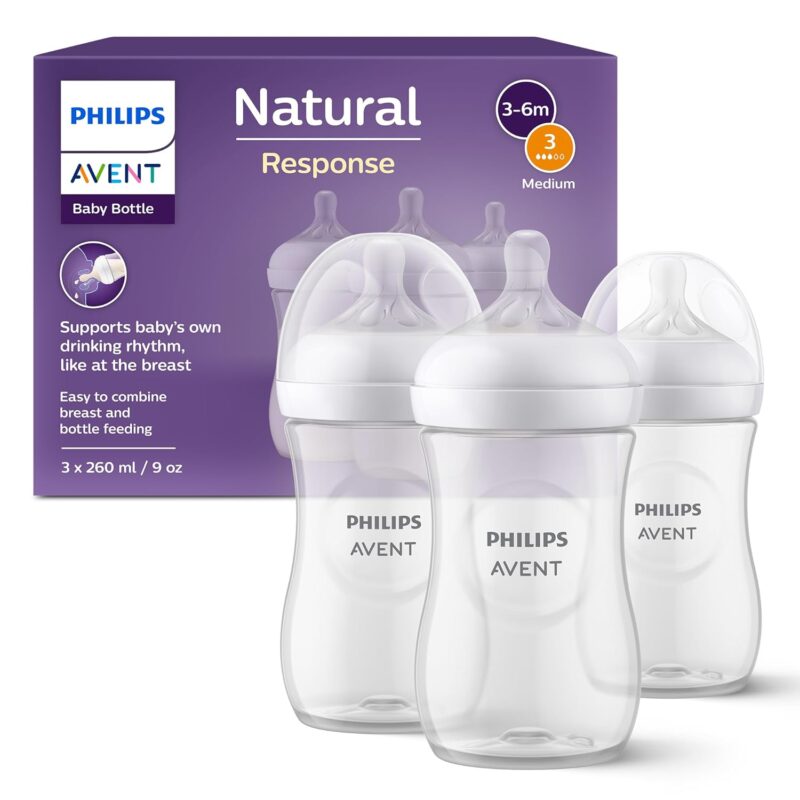 Philips AVENT Natural Response Baby Bottles Gift Set for Newborns - 4 Baby Bottles, Ultra Soft Dummy and Bottle Brush, Babies from 0 - 12 Months and Over (Model SCD838/11)