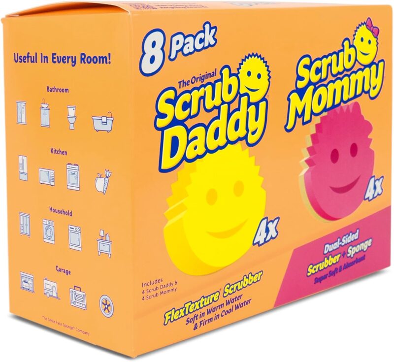 Scrub Daddy 4 Scrub Daddy Sponges & 4 Scrub Mommy Kitchen Sponges Stain & Odor Resistant (8 Pack)