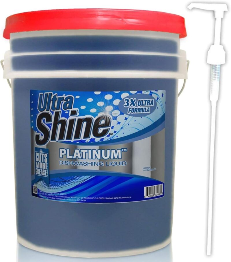 Ultra Shine 3X Platinum Bulk Dishwashing Liquid, Powerful Grease Remover, 5-Gallon - Concentrated Dish Cleaner Soap
