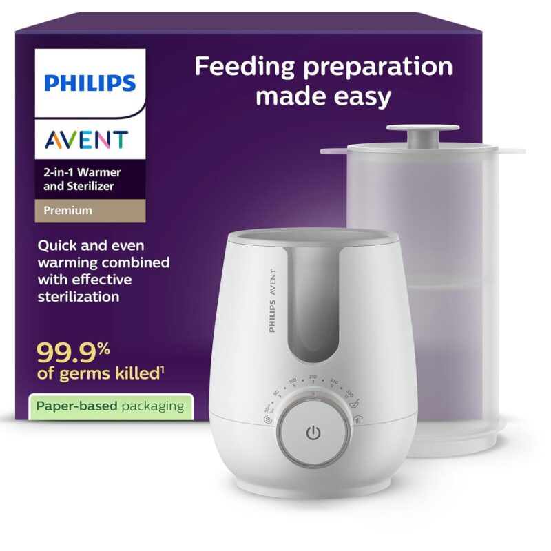 Philips AVENT Premium 2-in-1 Bottle Warmer and Steriliser - Hot Water Bath Technology with Hospital Standard, Intelligent Temperature Sensor, Prevents Hot Spots, SCF359/00