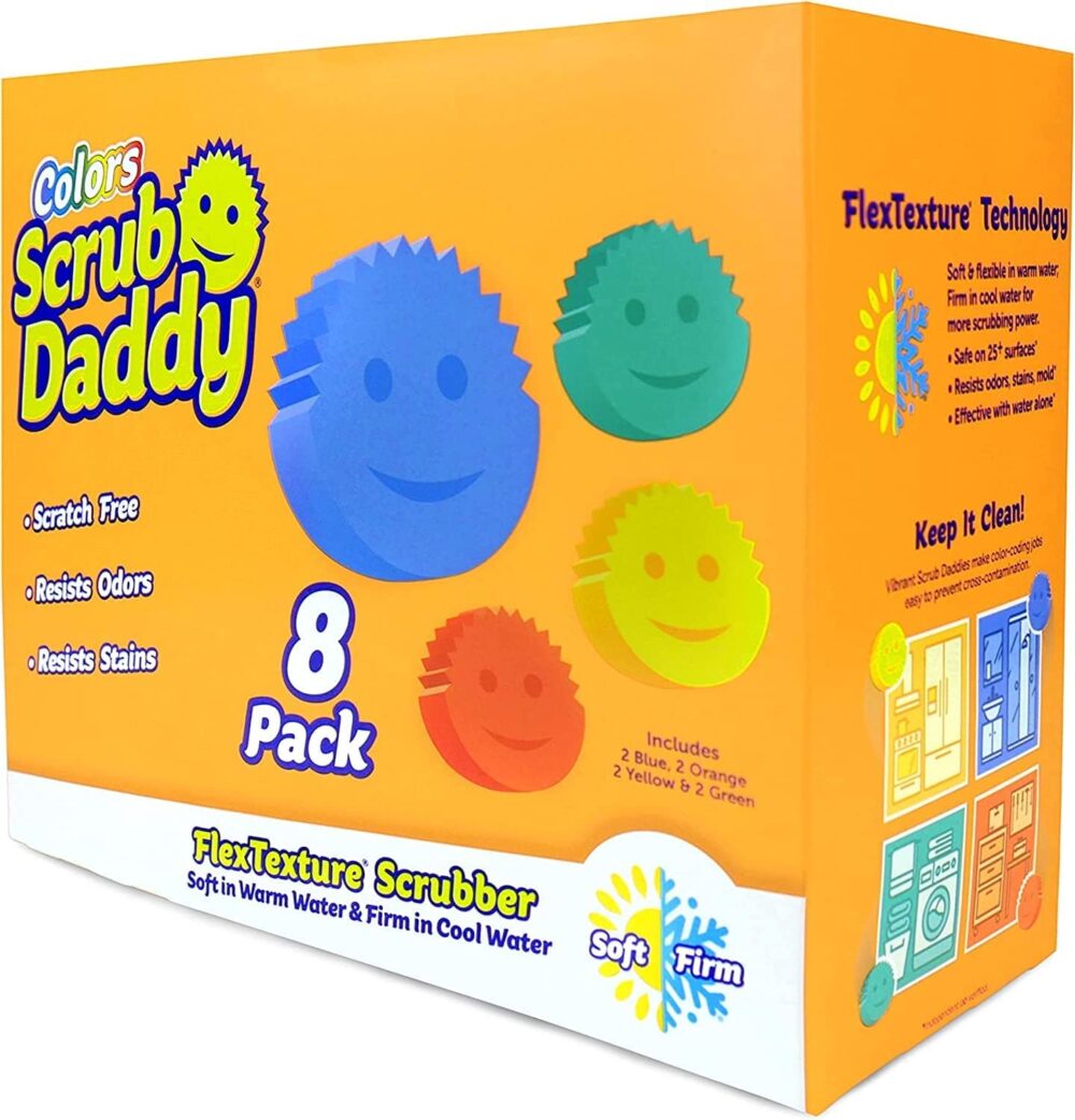 Scrub Daddy Sponges Set – Variety Colors – Scratch-Free Multipurpose Dish Sponge Stain & Odor Resistant Kitchen Sponge (8 Count)