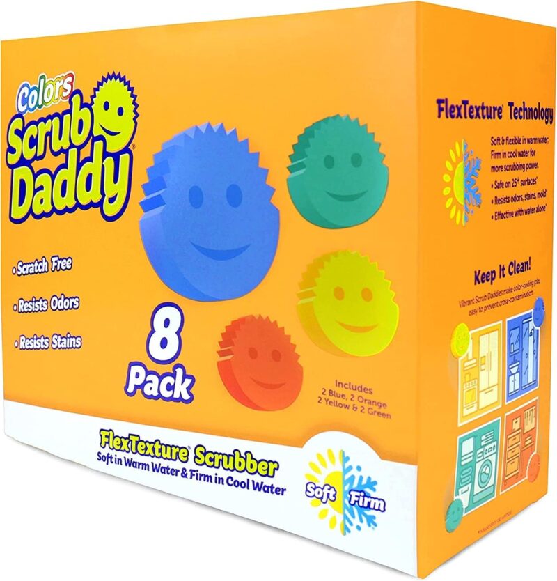 Scrub Daddy Sponges Set - Variety Colors - Scratch-Free Multipurpose Dish Sponge Stain & Odor Resistant Kitchen Sponge (8 Count)