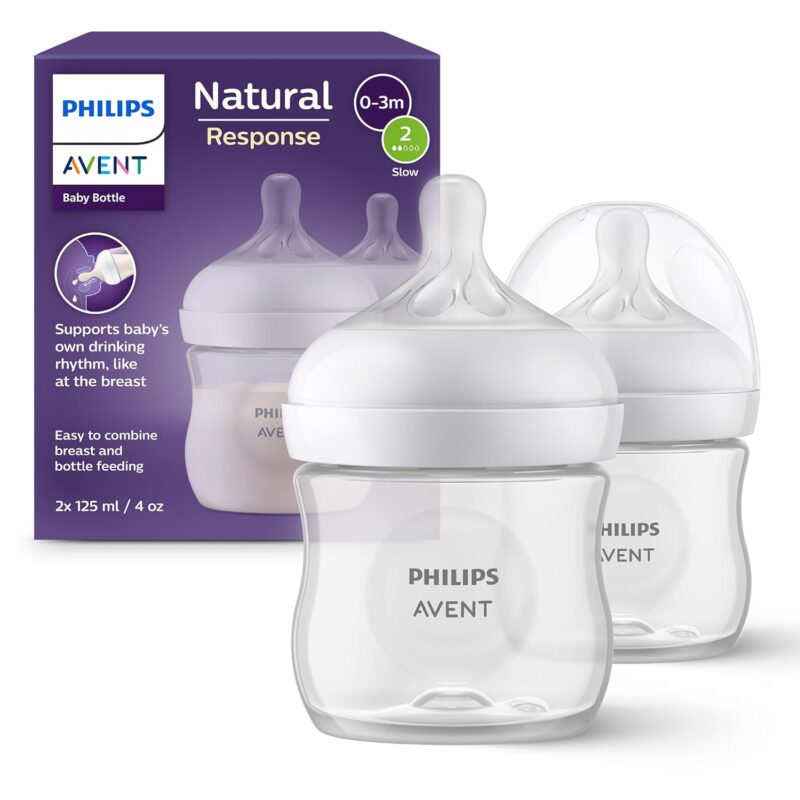 Philips Avent Natural Response Baby Bottles – 2x Baby Bottles, 125 ml, for newborns from 0 months, BPA-free (Model SCY900/02)