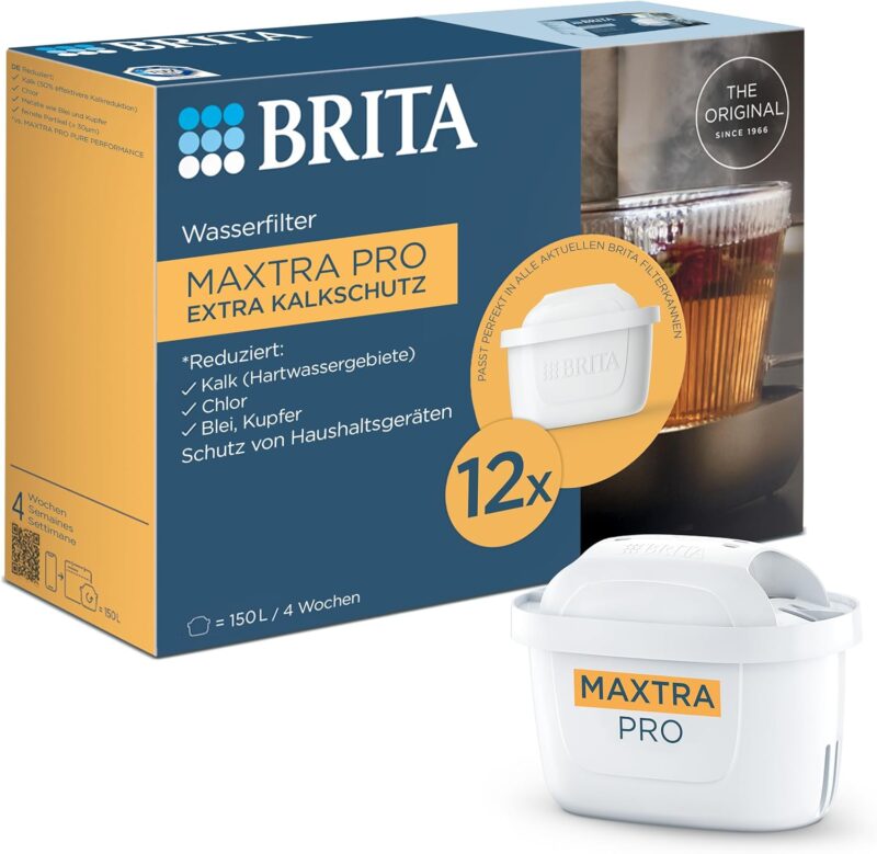 BRITA Maxtra Pro Extra Limescale Protection Water Filter Cartridge (Pack of 12) Year Pack, Original Replacement Water Filter for All BRITA Jugs, Filters Limescale, Ultimate Device Protection
