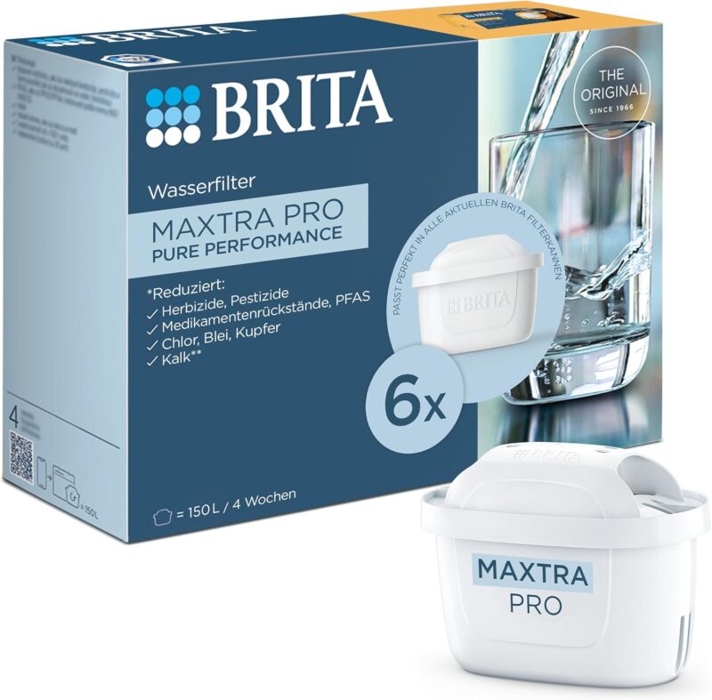 BRITA Maxtra Pro All-in-1 Water Filter Cartridge, 6 Pack (Half Year Stock), Replacement Cartridges Reduce Limescale, Chlorine, Pesticides and Impurities