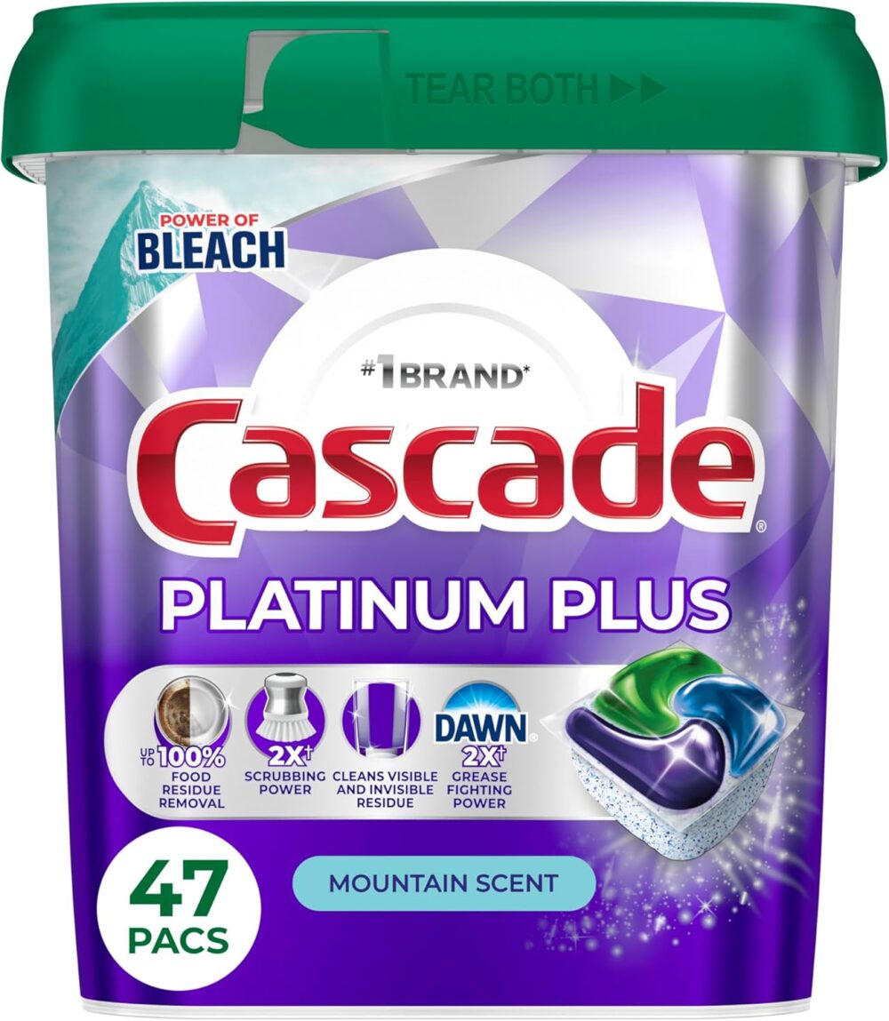 Cascade Platinum Plus Dishwasher Pods Mountain Scent, 47 Count