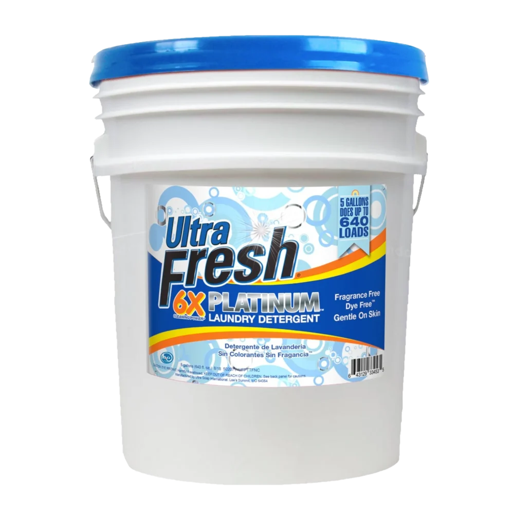 Ultra Fresh 6X Platinum Laundry Detergent – Fragrance Free + Dye Free – 5 Gallons