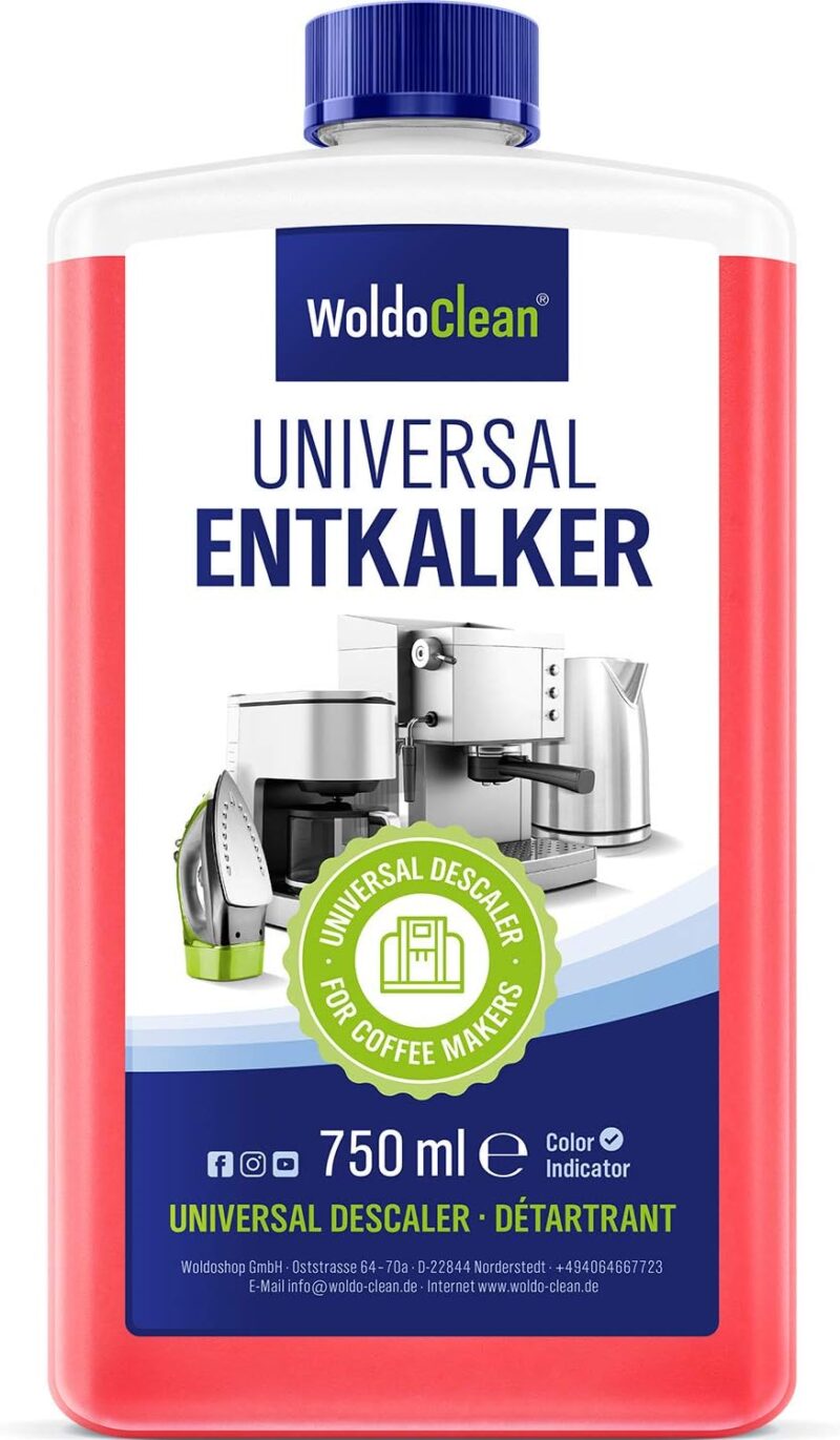 WoldoClean Liquid Descaler for Fully Automatic Coffee Maker Coffee Pod Machine with Colour Indicator 750 ml, 750ml